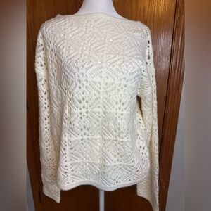 Universal Thread Elegant Cream Women's Sweater, Crocheted-Look Knit